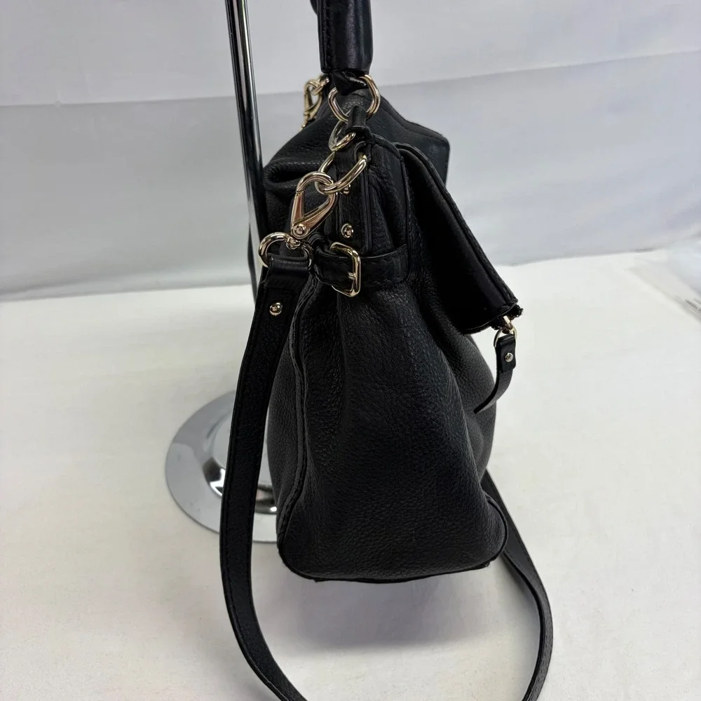 Kate Spade Crossbody Bag Medium Black Pebbled Leather Foldover Satchel Slouchy